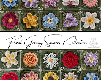 Floral Granny Squares Crochet Ebook: 20 Beautiful Flower Patterns + Bonus Square