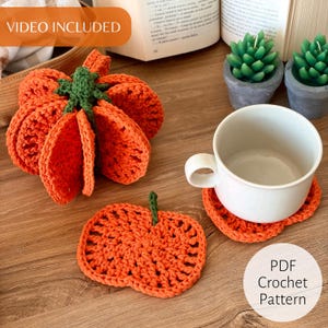Pumpkin Coaster Set Crochet Pattern - 8 Coasters Become One 3D Pumpkin