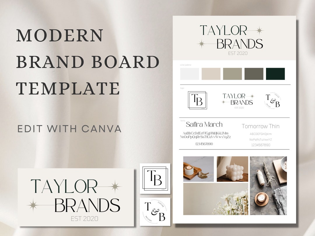 Modern Brand Board Canva Template, Minimalistic Logo Design, Neutral ...
