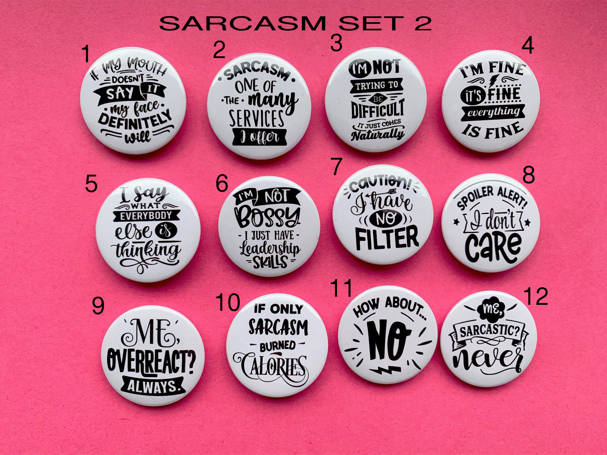 Sarcastic and Humorous Badges, Suits All Ages, Fun Badges SET 2 Etsy UK