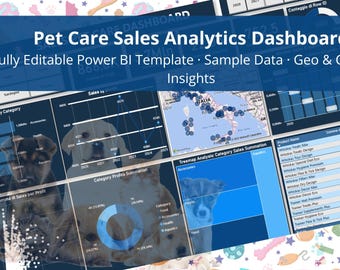 Pet Care Sales Analytics Dashboard - Power BI Template - Fully Editable Business Report