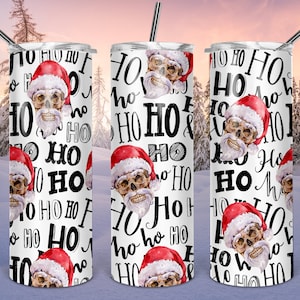 Christmas Skulls 20oz Skinny Sublimation Full Wrap Tumbler PNG Design