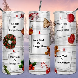 Merry Christmas Photo Frame Collage 20oz Skinny Sublimation Full Wrap Tumbler PNG Design