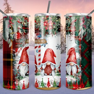 Christmas Gnomes 20oz Skinny Sublimation Full Wrap Tumbler PNG Design