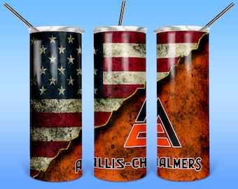 American Flag Tractor #2  20oz Skinny Full Tumbler Wrap PNG Design