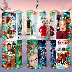 Christmas Classics Lights VHS Movie Cover 20oz Skinny Sublimation Full Wrap Tumbler PNG Design