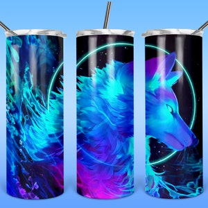 Blue Mist Wolf  20oz Skinny Full Tumbler Wrap PNG Design