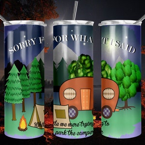 Camping  20oz Skinny Full Tumbler Wrap PNG Design