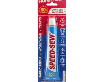 6 Pack, Speed-Sew No Sew Fabric Glue Adhesive for Craft Projects, DIY Clothing Repairs, Denim, Upholstery, Leather, Instant Mender