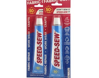 Colla per tessuti Speed-Sew: adesivo senza cuciture per lavori di bricolage e riparazioni di abbigliamento - Confezione da 2