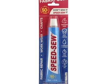 2 Pack, Speed-Sew No Sew Fabric Glue Adhesive for Craft Projects, DIY Clothing Repairs, Denim, Upholstery, Leather, Instant Mender