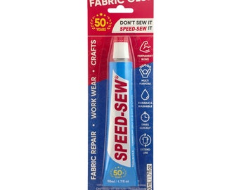 1 Case (144), Speed-Sew No Sew Fabric Glue Adhesive for Craft Projects, DIY Clothing Repairs, Denim, Upholstery, Leather, Instant Mender