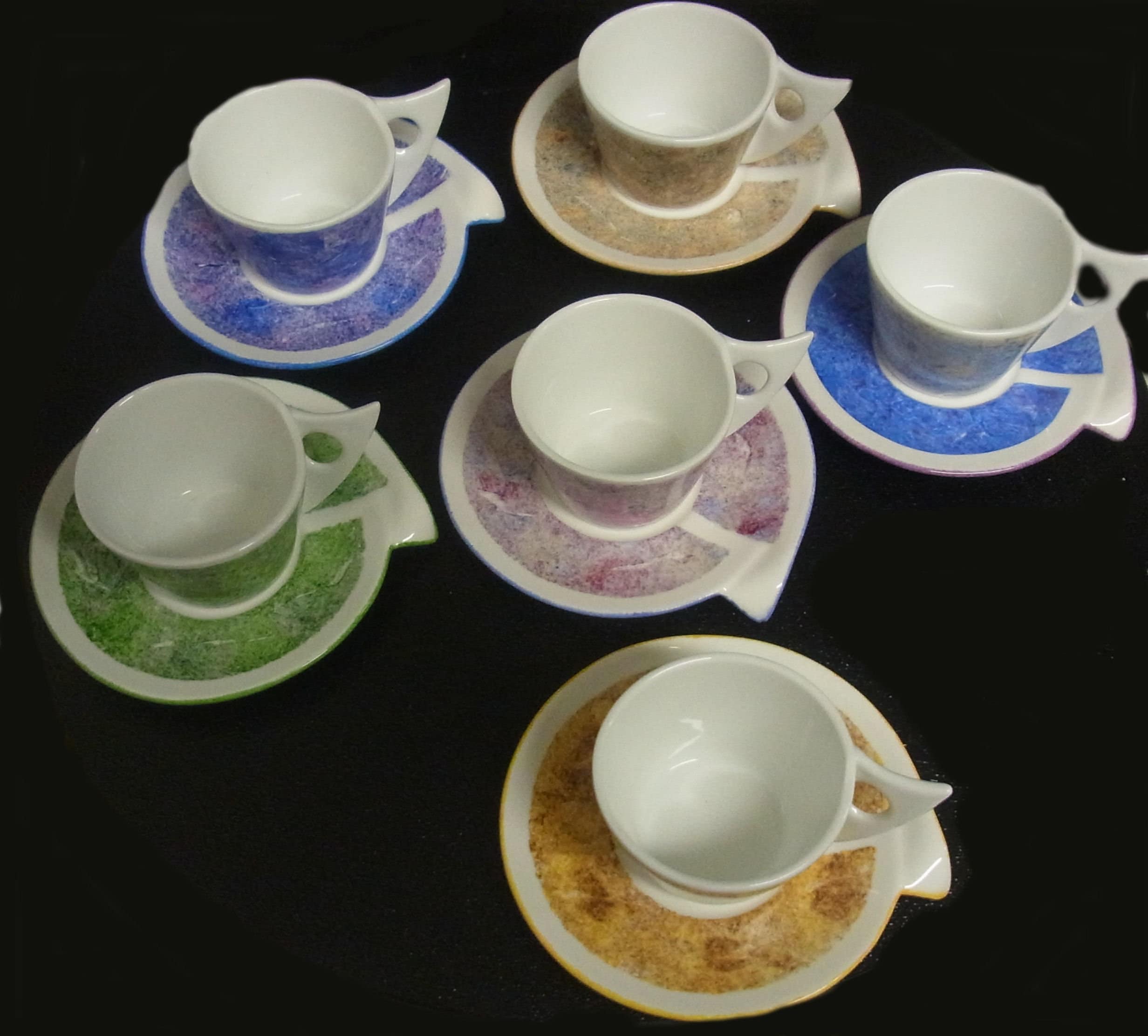 6 Tasses à Café Expresso avec Soucoupes, Déco Marbre