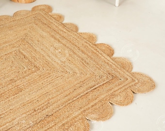 Indian Hand Braided Scalloped Pattern Jute Rug Natural scalloped braided Jute Rug Custom Size Rug Home decor jute rug