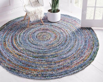 Cotton Multi-color Round Rugs Indian Handmade Cotton Round Purely Rugs Braided Beautiful Traditional Rugs Room Decor Carpet