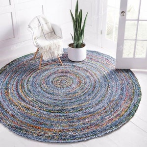 Cotton Multi-color Round Rugs Indian Handmade Cotton Round Purely Rugs Braided Beautiful Traditional Rugs Room Decor Carpet