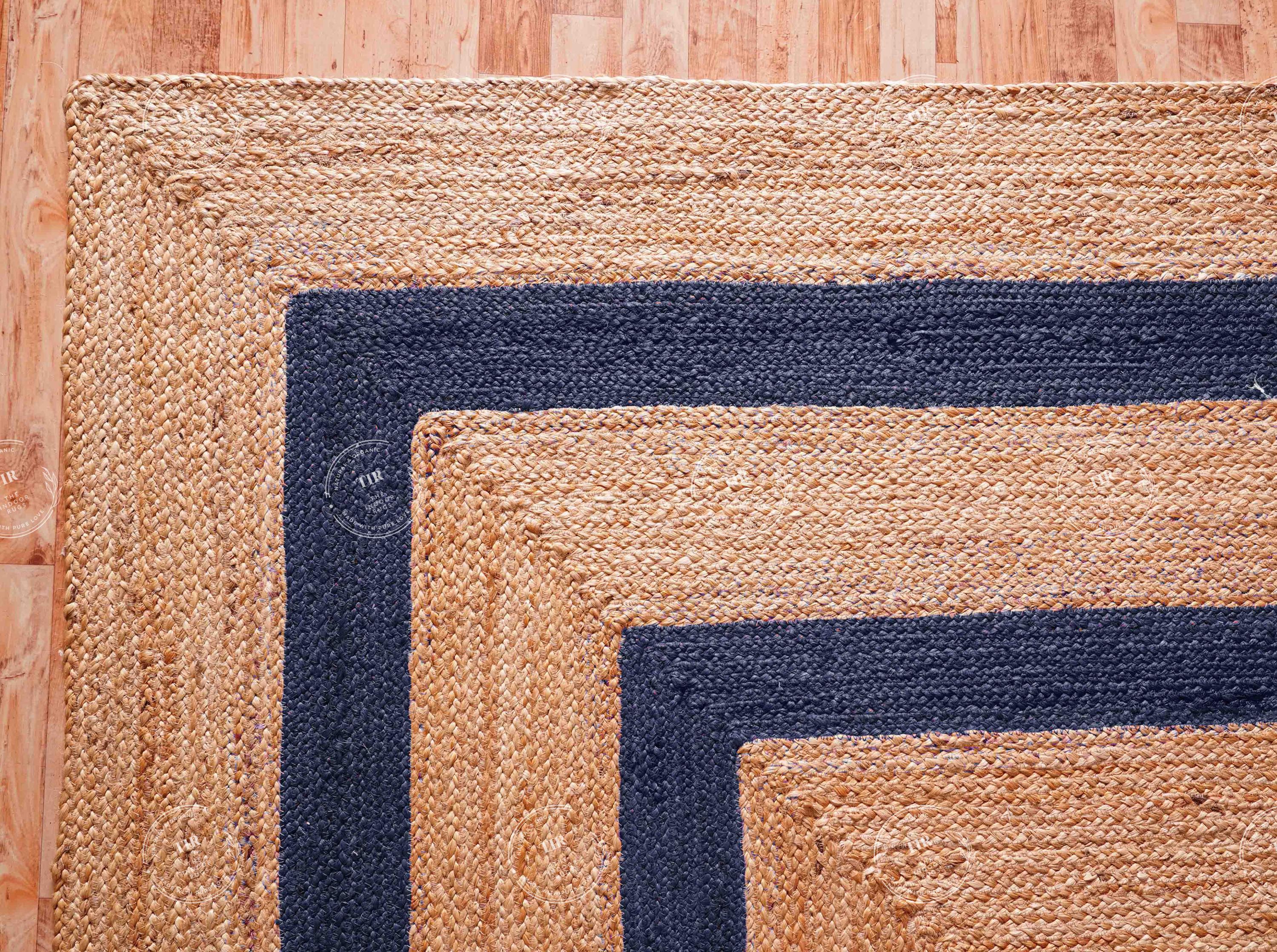 Natural Border Rug Navy Blue Border Natural Jute Braided Rug - Jute Rugs - All Custom Size ...