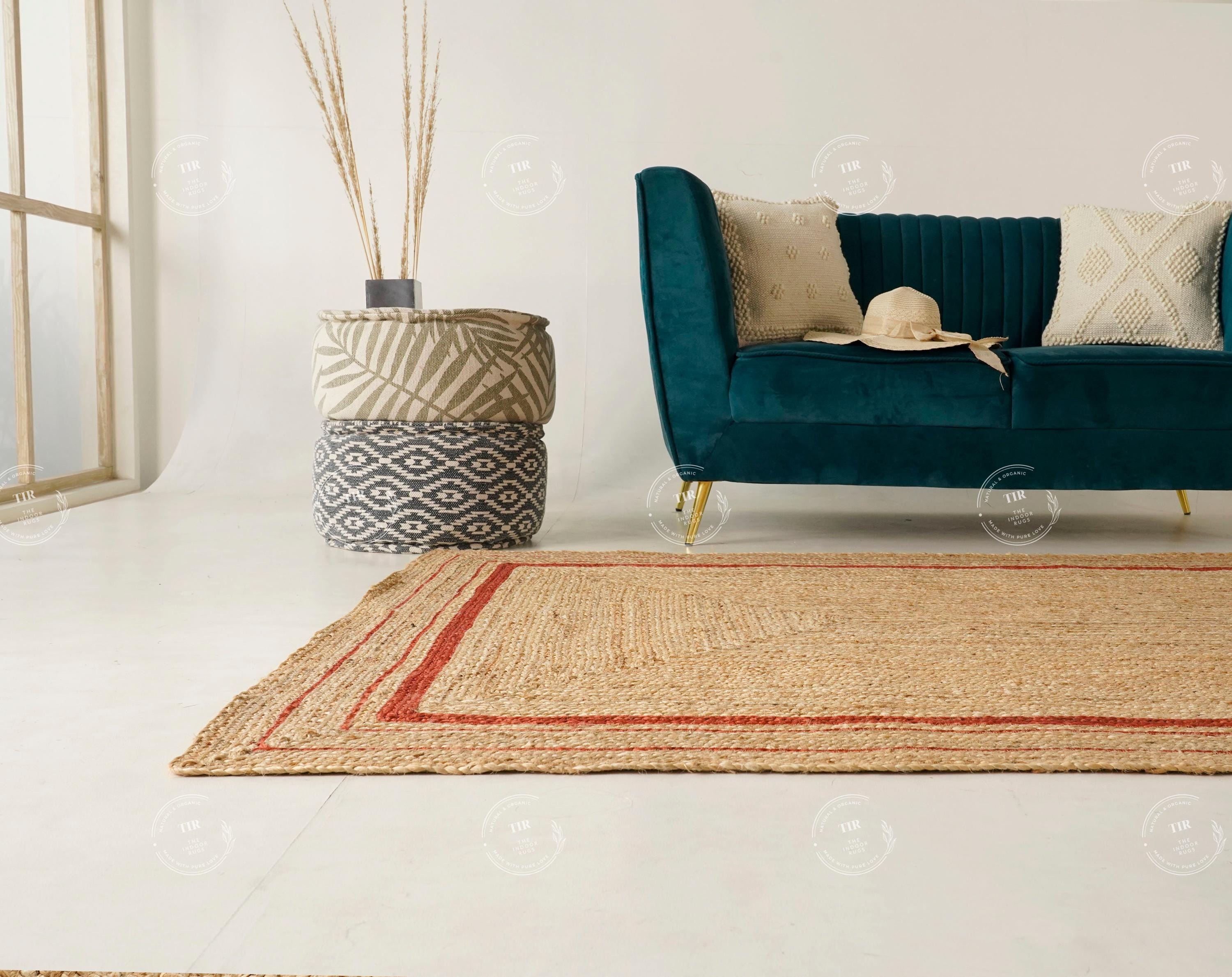 Custom Braided Rectangle Rug Handmade Natural Jute Braided Rectangle Rug With Red Border Custom Size ...