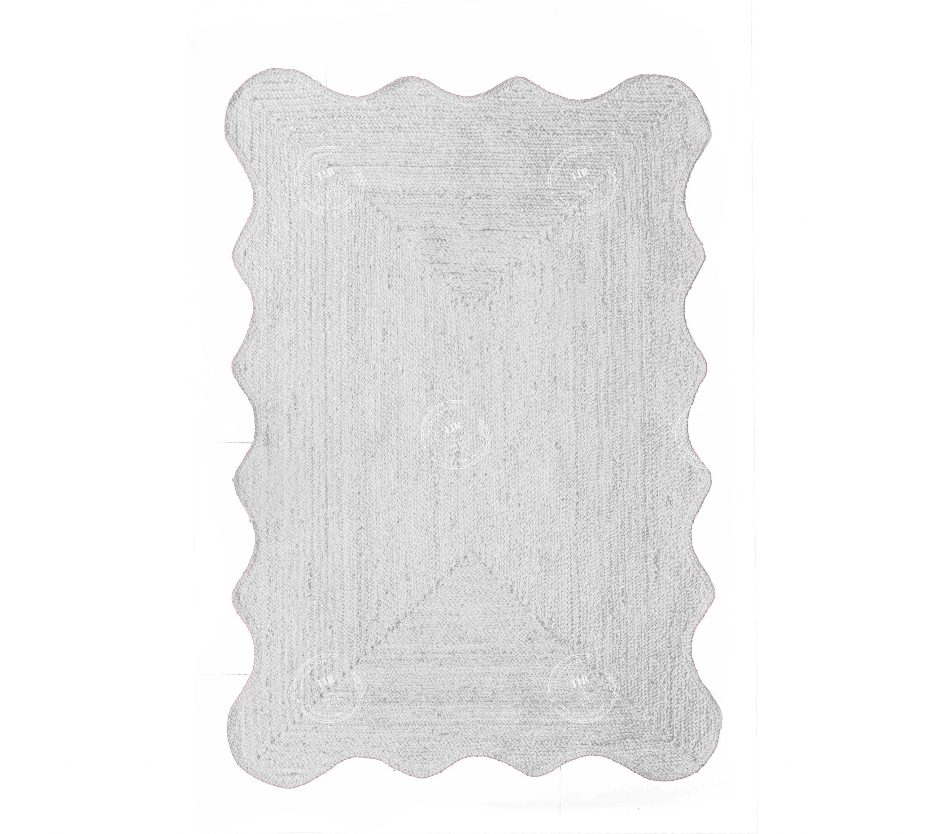 White Scalloped Jute Rug, Scallop pattern Rug, Solid Jute Rug, Hand braided Rug, Area Rug, Handwoven Jute Rug, Custom Rug, Decorative Rug