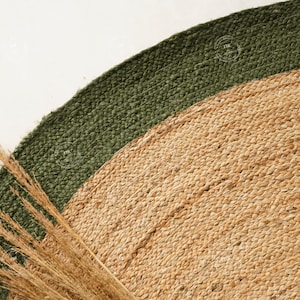 Tapis ovale en jute tressé vert foncé, tapis bohème en jute, tapis tissé à la main, tapis sur mesure pour décoration d&#39;intérieur, grand tapis