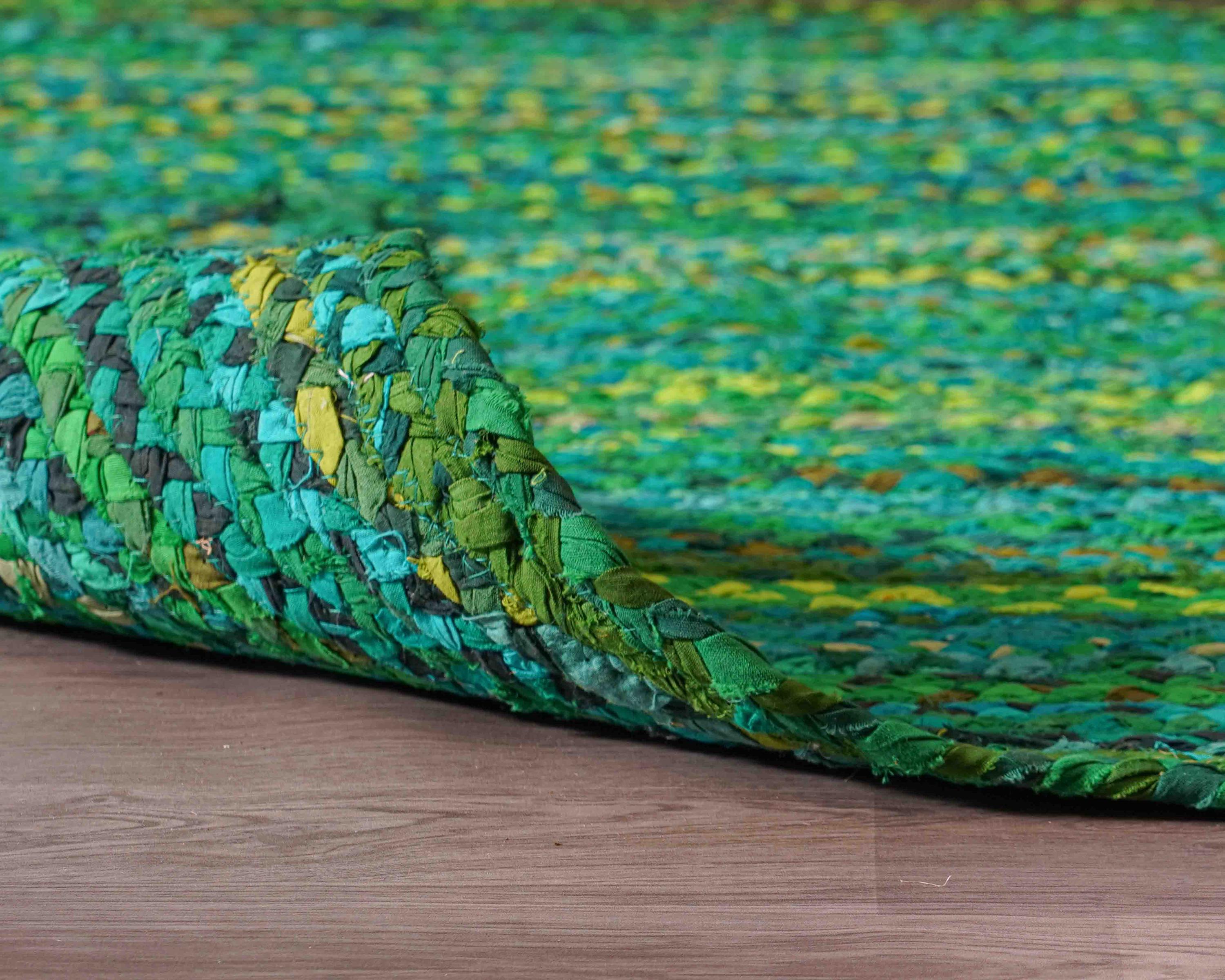 Handmade Circular Rug Handmade Green Chindi Round Rugs, 5 X 5 Ft Area Circle Carpet for Room ...