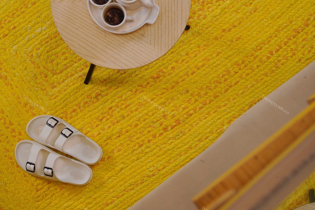 Yellow Cotton Braided Rugs : Entryway Runner Cotton Carpet, Moroccan ...