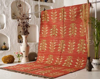 Wool Jute Rug | Handwoven Flatweave Dhurrie | Handmade Southwestern Indian Custom Area Rugs for Reversible Jute Kilim Rug, Navajo Rugs