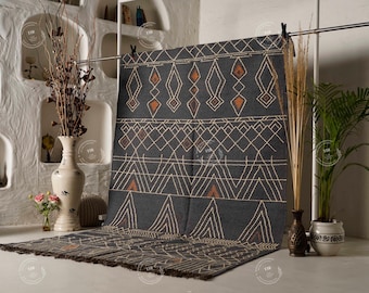 Vintage Wool Jute Kilim Rug, Handmade, Wool and Jute Rug Handwoven, Kilim Dhurrie Rug, Custom Size Rugs, Traditional Indian jute Area rug
