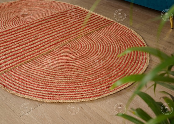 100% Jute Oval Handmade Bohemian Rug Natural Fiber Jute Area Rug Oval Jute Braided Rug Custom Size Rug Home Decor