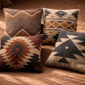 Kilim 4 set cushion cover : 45 x 45 cm Vintage four pillows for sofa and home decor, natural raw material cushions, Turkish throw pillow set