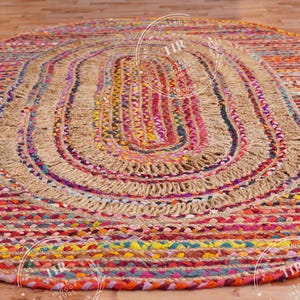 Hand Braided Bohemian Colorful Jute Cotton Chindi Area Rug Home Decor Rugs cotton area rugs oval shape braided rug rag floor rug mat