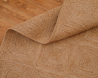 Square Natural Jute Rug | Handwoven Jute Braided Rug | Boho Area Rug | Farmhouse Decor | Living Room, Bedroom, Hallway Rug