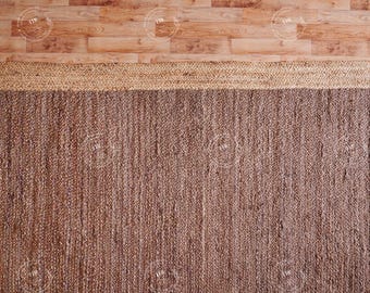 Hand Braided Beige border 8 x 10 ft jute rug bohemian Area for living room decor jute rug, Custom size rug, Flatweave solid carpets for home