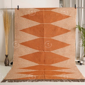 Handmade KILIM Rug, Multicolor; Jute Rug wool rug Kilim Dhurrie; traditional Indian; Chic Victorian Hipster, Custom Rugs