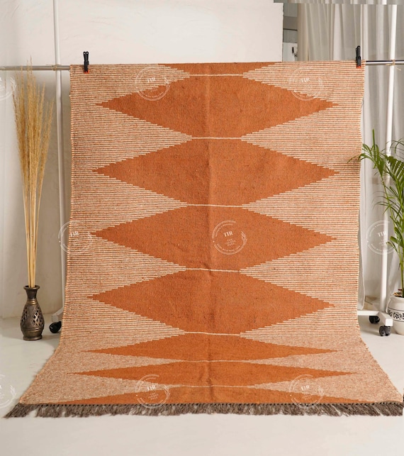 Handmade KILIM Rug, Multicolor; Jute Rug wool rug Kilim Dhurrie; traditional Indian; Chic Victorian Hipster, Custom Rugs