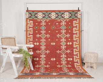 Alfombra Kilim vintage de lana y yute, hecha a mano, tejida a mano, alfombra Kilim Dhurrie, alfombras a medida, alfombra tradicional india de yute.