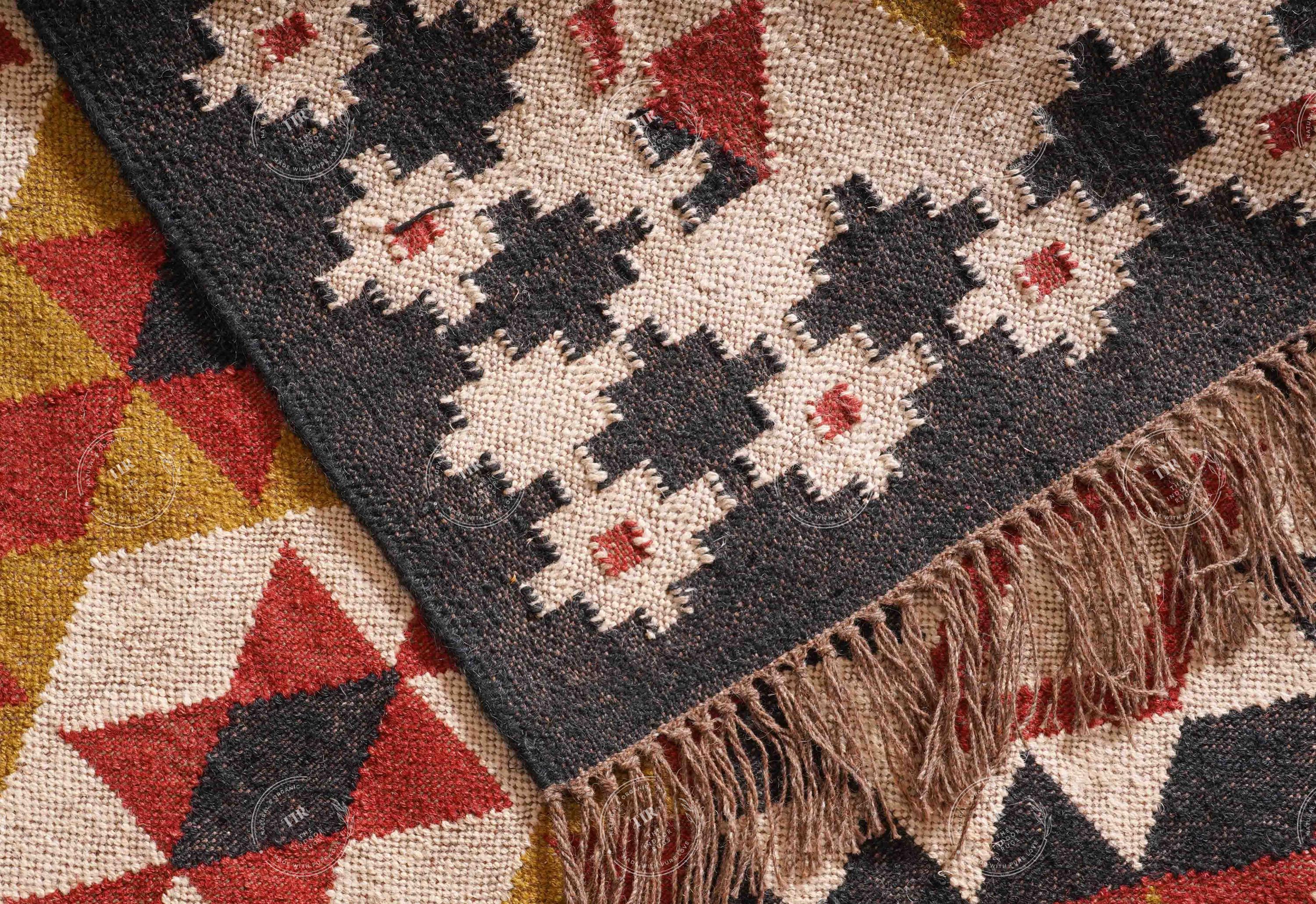 5x7 Vintage Wool Jute Kilim Rug, Handwoven, Wool and Jute Rug Handmade, Kilim Dhurrie Rug, Traditional Indian Jute Area rug Hand Woven Rugs