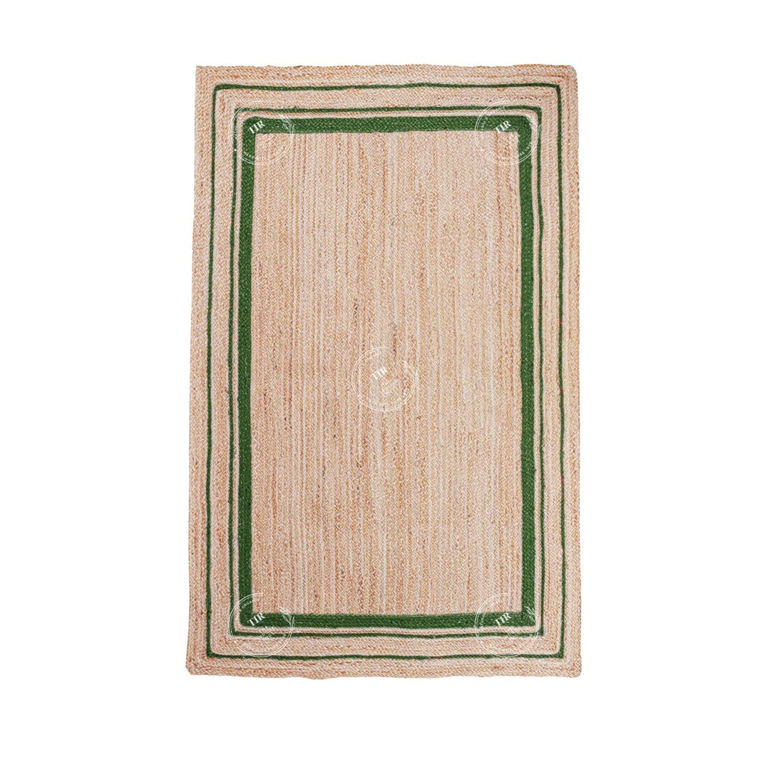 Natural Border Rug Natural Jute Rug With Green Border Hand Braided Rug Runner Doormat ...