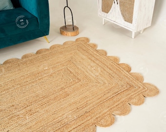 Indian Hand Braided Scalloped Pattern Jute Rug Natural scalloped braided Jute Rug Custom Size Rug Home decor jute rug