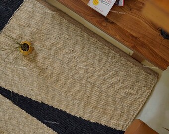 Handloomed Geometric Multicolor hemp jute rug : handmade hemp carpet for kitchen decor and garden flatweave dhurrie, boho stylish carpets