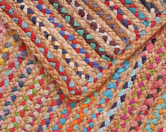 Handwoven Multicolor Cotton braided runner rugs : Boho Style decor chindi carpet for dining room decor, 2 x 10 ft runner hallway decor mat