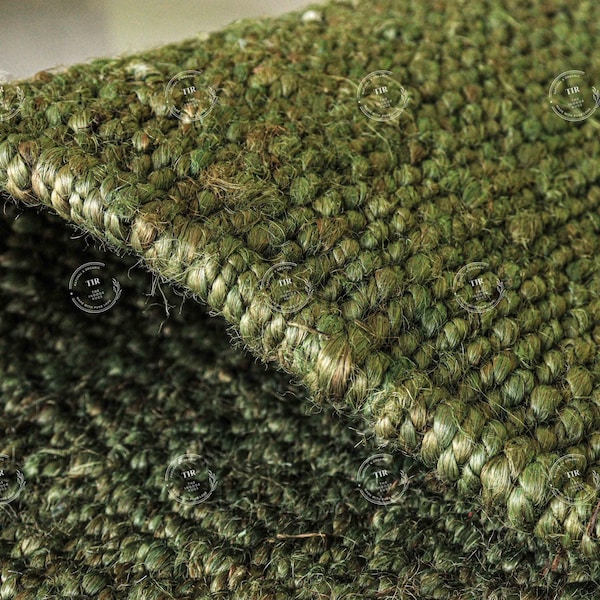 Solid Dark Green Handmade Hemp Rug Boho Decor Hemp Jute Carpet Hallway, Entryway, stair decor runner jute rugs, Custom size Farmhouse rug