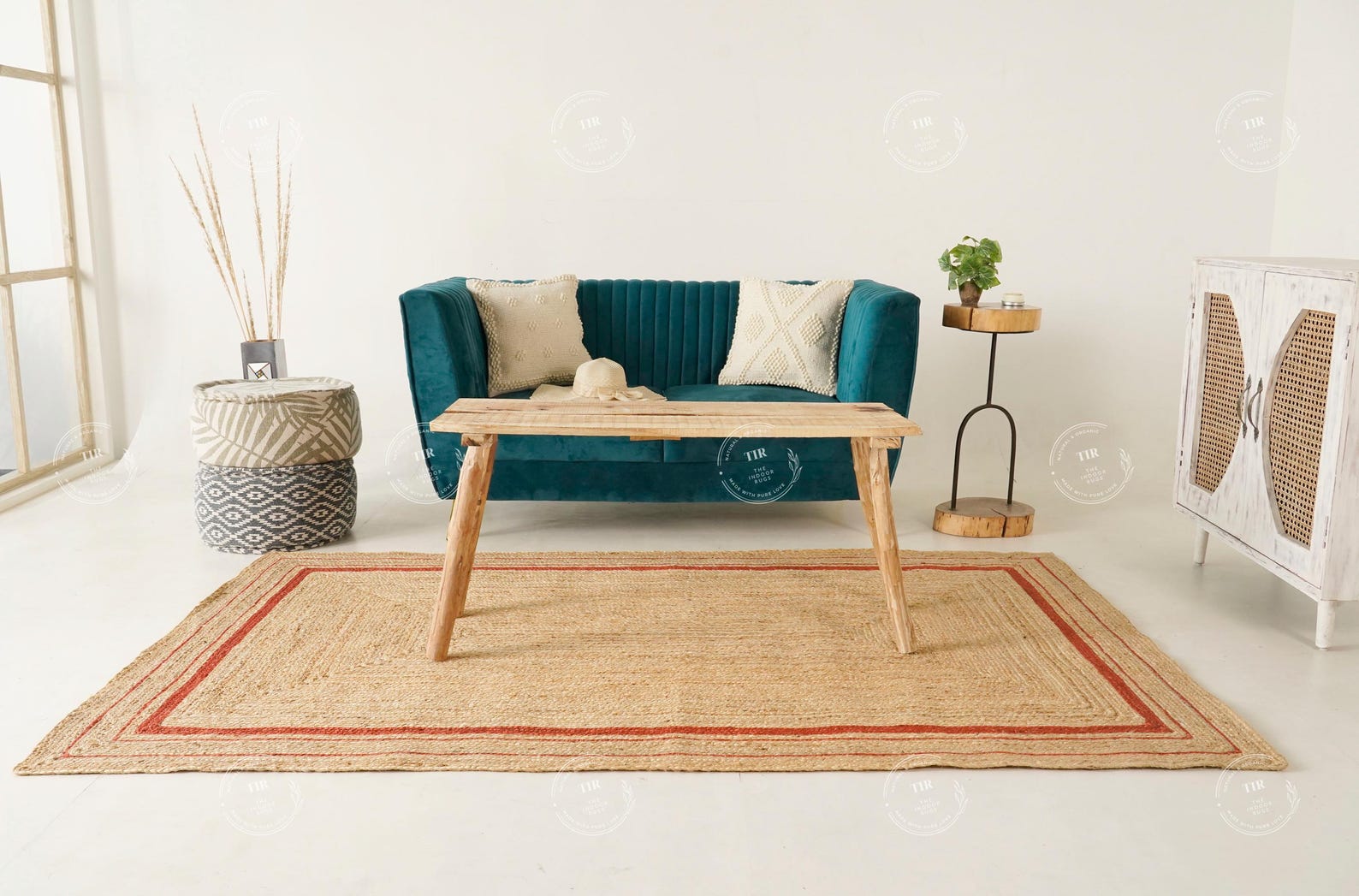Custom Braided Rectangle Rug Handmade Natural Jute Braided Rectangle Rug With Red Border Custom Size ...
