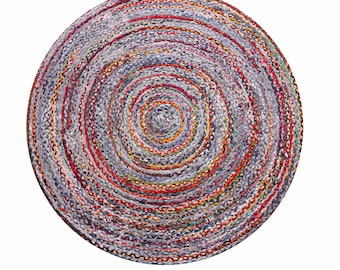 Handmade Cotton round chindi jute rugs Colourful circle jute carpet for Home Kitchen floor decor Flatweave Turkish Oval Jute Rugs