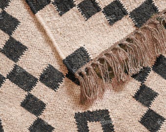 Alfombra Kilim vintage de lana y yute, hecha a mano, tejida a mano, alfombra Kilim Dhurrie, alfombras a medida, alfombra tradicional india de yute.