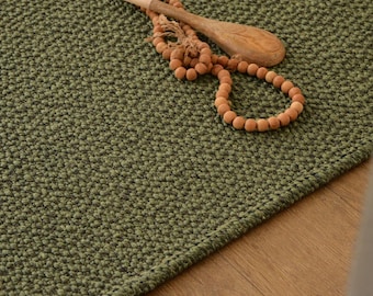 Groene, effen hennep-jute vloerkleden van 6x9 en 8x10 voet - Extra grote jute vloerkleden voor de entree, effen jute vloerkleed, groot hennep vloerkleed voor de hal.