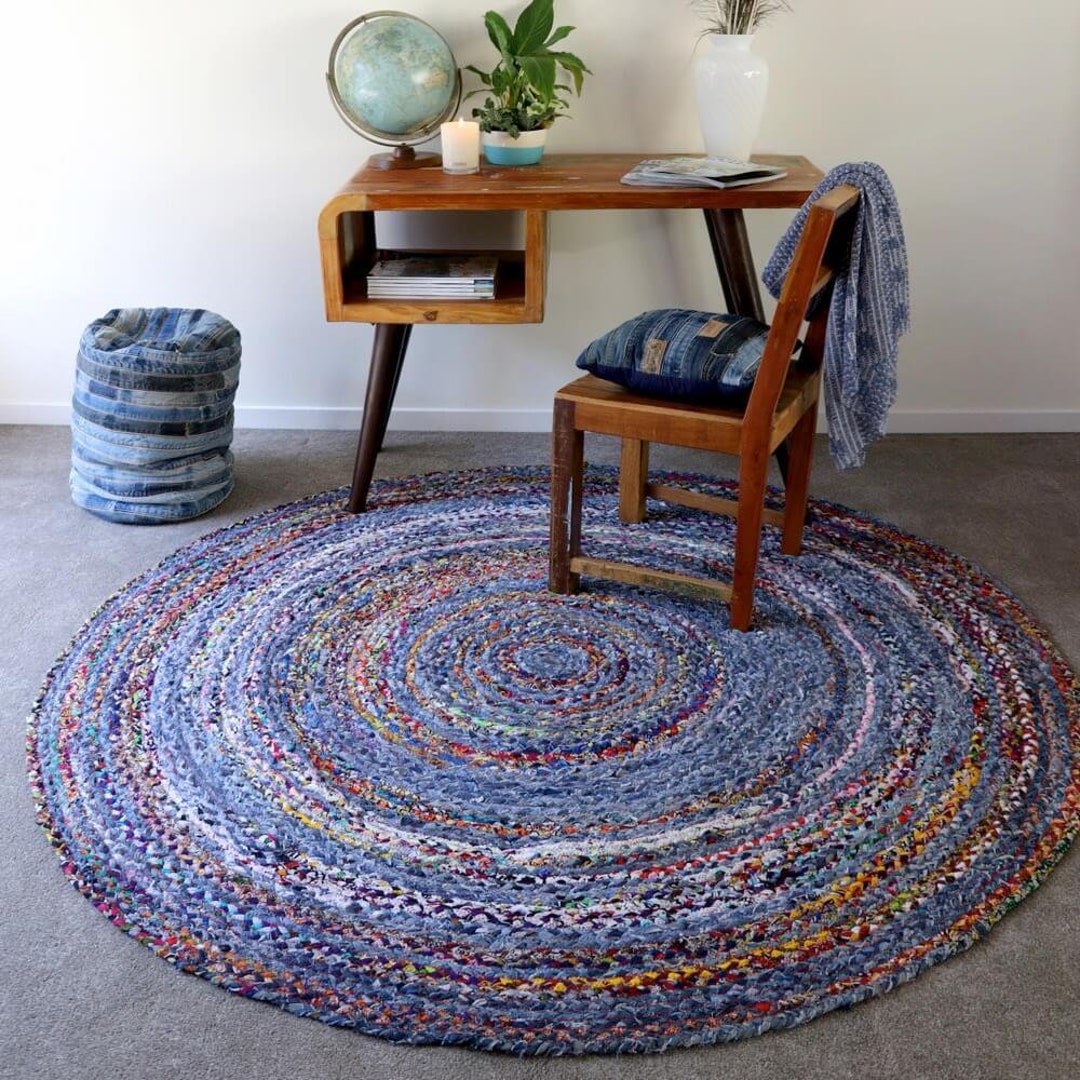 Cotton Multicolor Round Rugs Indian Handmade Cotton Round Purely Rugs
