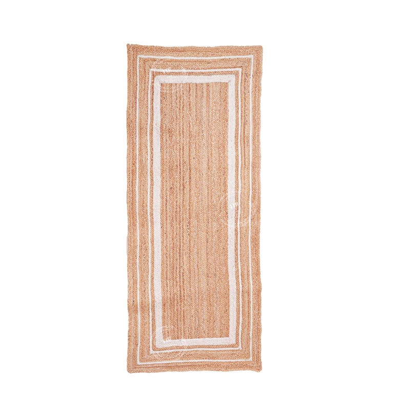 Hand Braided Natural Jute Rug, White Border Natural Jute Runner Rug for