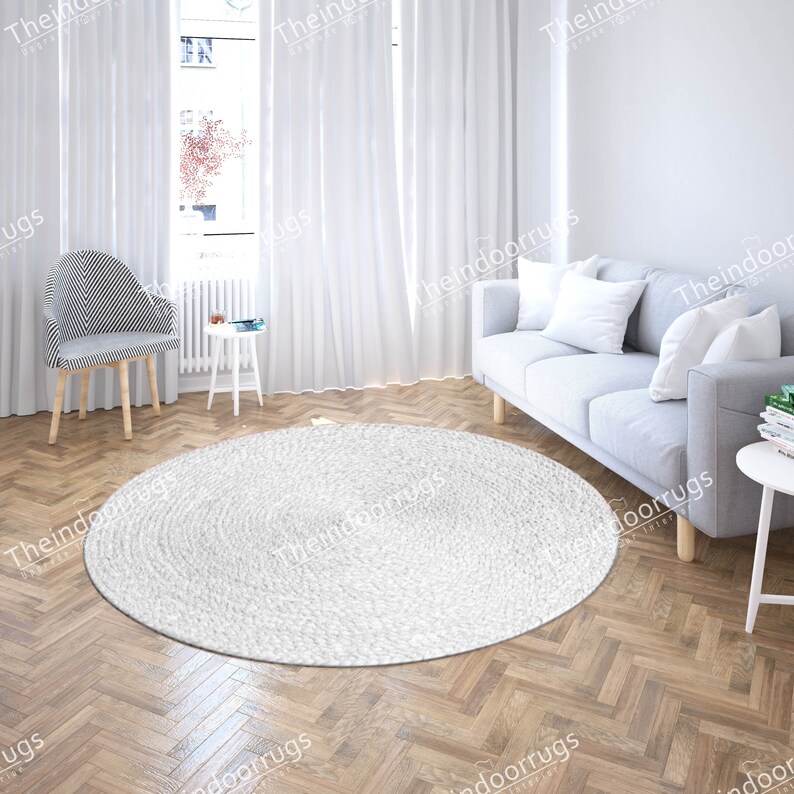 Hand Braided White or Black Color Round Jute Rug/ Area Rug/ Etsy