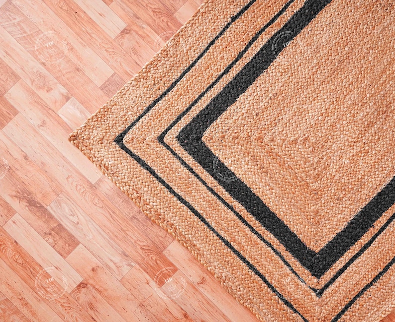 Hand Braided Natural Jute Rug, White Border Natural Jute Runner Rug for